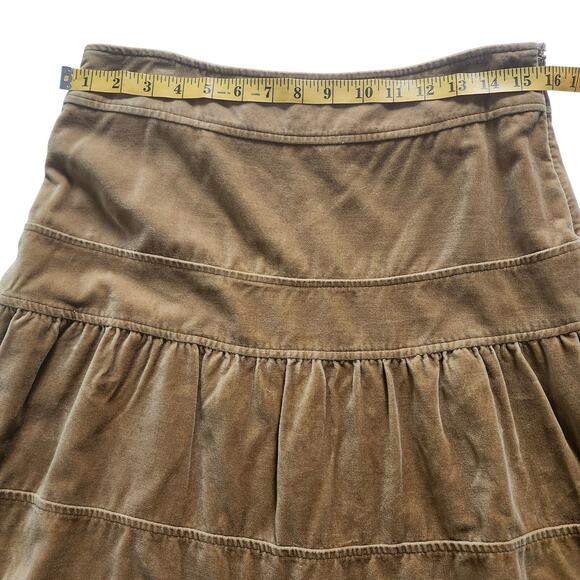 VTG Anthropologie Odille Brown Velvet Ruffle Tiered Skirt Size 6 - Picture 7 of 8